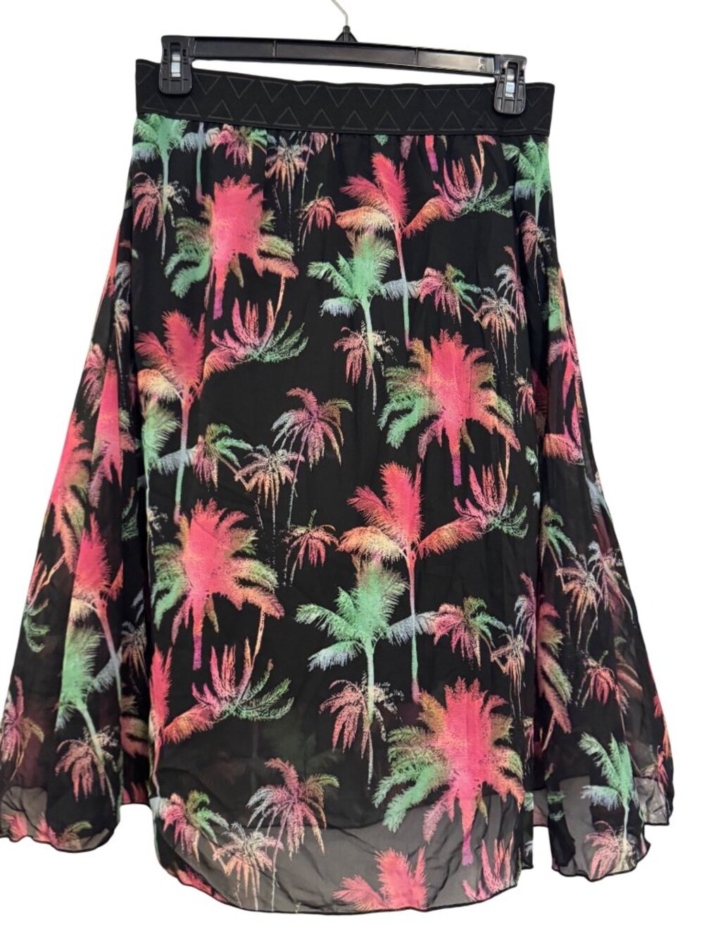 LuLaRoe Womens Palm Tree Print Black Elastic Waist Flowy Midi Skirt Size L - Picture 2 of 7